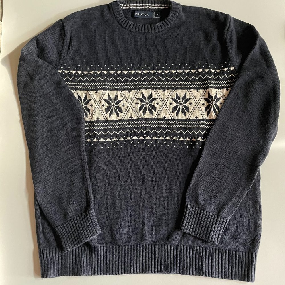 Nautica Blue White Not Too Ugly Christmas Sweater
